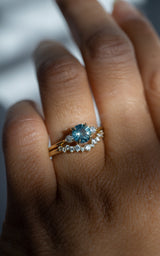 First Dance Ring - 0.86ct Round Light Aquamarine Sapphire 3-stone ring *Ready-to-Ship
