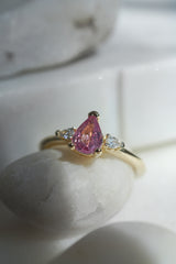 0.7ct Peachy-Pink Pear Sapphire 3-stone Ring *Ready-to-Ship