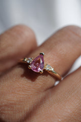 0.7ct Peachy-Pink Pear Sapphire 3-stone Ring *Ready-to-Ship