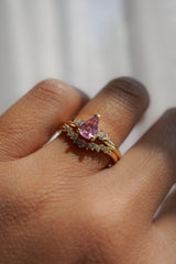 0.7ct Peachy-Pink Pear Sapphire 3-stone Ring *Ready-to-Ship