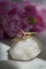 0.7ct Peachy-Pink Pear Sapphire 3-stone Ring *Ready-to-Ship