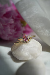 0.7ct Peachy-Pink Pear Sapphire 3-stone Ring *Ready-to-Ship