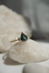 Cherish Ring - 0.83ct Teal-Blue Pear Sapphire 3-stone Ring *Ready-to-Ship