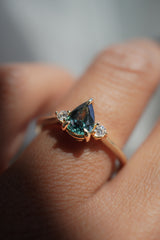 Cherish Ring - 0.83ct Teal-Blue Pear Sapphire 3-stone Ring *Ready-to-Ship