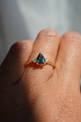 Cherish Ring - 0.83ct Teal-Blue Pear Sapphire 3-stone Ring *Ready-to-Ship