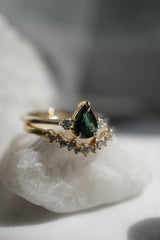 Cherish Ring - 0.83ct Teal-Blue Pear Sapphire 3-stone Ring *Ready-to-Ship