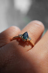 Cherish Ring - 0.83ct Teal-Blue Pear Sapphire 3-stone Ring *Ready-to-Ship