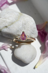 0.7ct Peachy-Pink Pear Sapphire 3-stone Ring *Ready-to-Ship