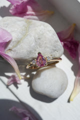 0.7ct Peachy-Pink Pear Sapphire 3-stone Ring *Ready-to-Ship
