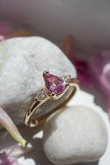 0.7ct Peachy-Pink Pear Sapphire 3-stone Ring *Ready-to-Ship