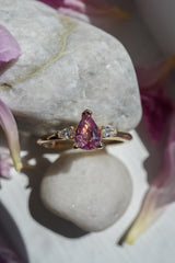 0.7ct Peachy-Pink Pear Sapphire 3-stone Ring *Ready-to-Ship