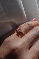 0.7ct Peachy-Pink Pear Sapphire 3-stone Ring *Ready-to-Ship