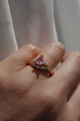 0.7ct Peachy-Pink Pear Sapphire 3-stone Ring *Ready-to-Ship