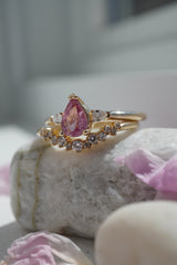 0.7ct Peachy-Pink Pear Sapphire 3-stone Ring *Ready-to-Ship