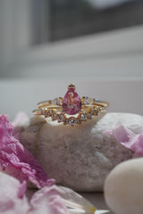 0.7ct Peachy-Pink Pear Sapphire 3-stone Ring *Ready-to-Ship