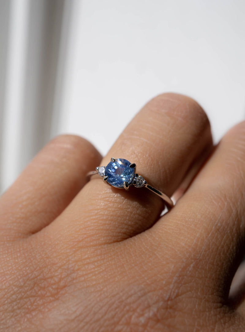 First Dance Ring - 1.06ct Round Light Sky Blue Sapphire 3-stone ring *Ready-to-Ship