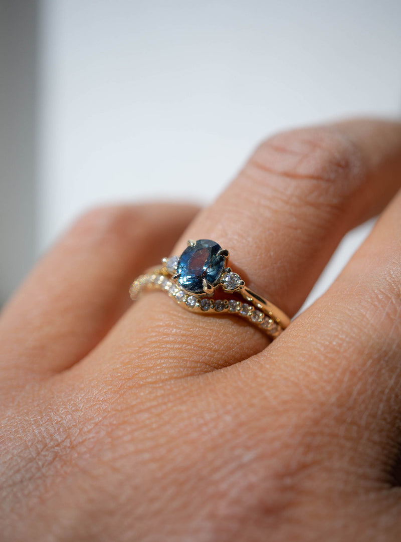 First Dance Ring - 0.94ct Oval Teal Blue Sapphire 3-stone ring *SOLD