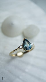 Cherish Ring - 1.28ct Pear Teal-Blue Sapphire 3-stone Ring *SOLD