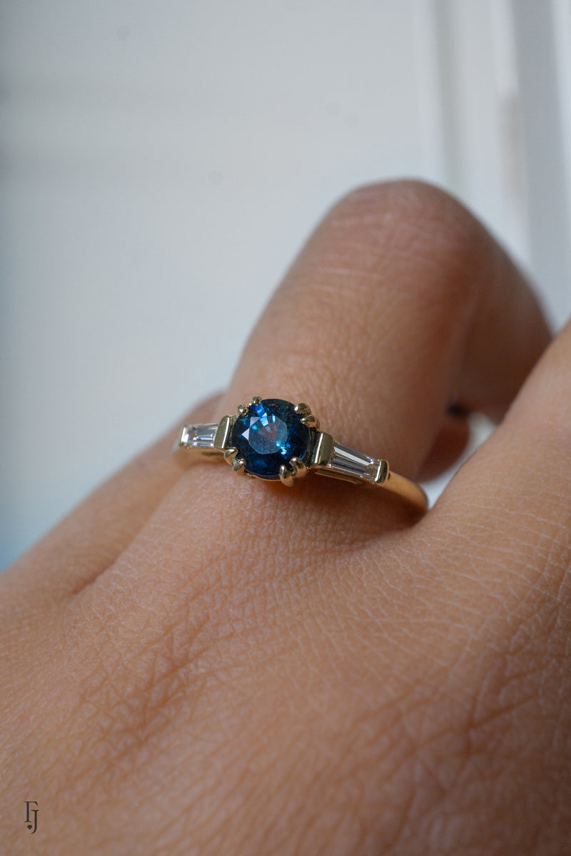 1.2ct Round Blue Sapphire 3-stone ring *Ready-to-Ship