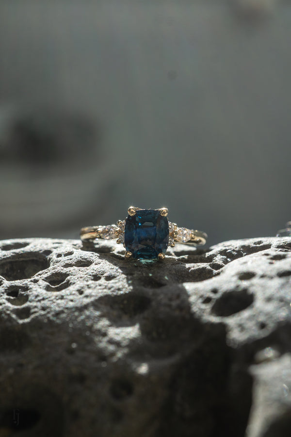 1.7ct Cushion Teal-Blue Sapphire Engagement ring *Ready-to-Ship