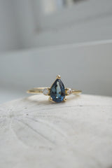 Cherish Ring - 1.18ct Teal-Blue Pear Sapphire 3-stone Ring *Ready-to-Ship