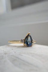Cherish Ring - 1.18ct Teal-Blue Pear Sapphire 3-stone Ring *Ready-to-Ship
