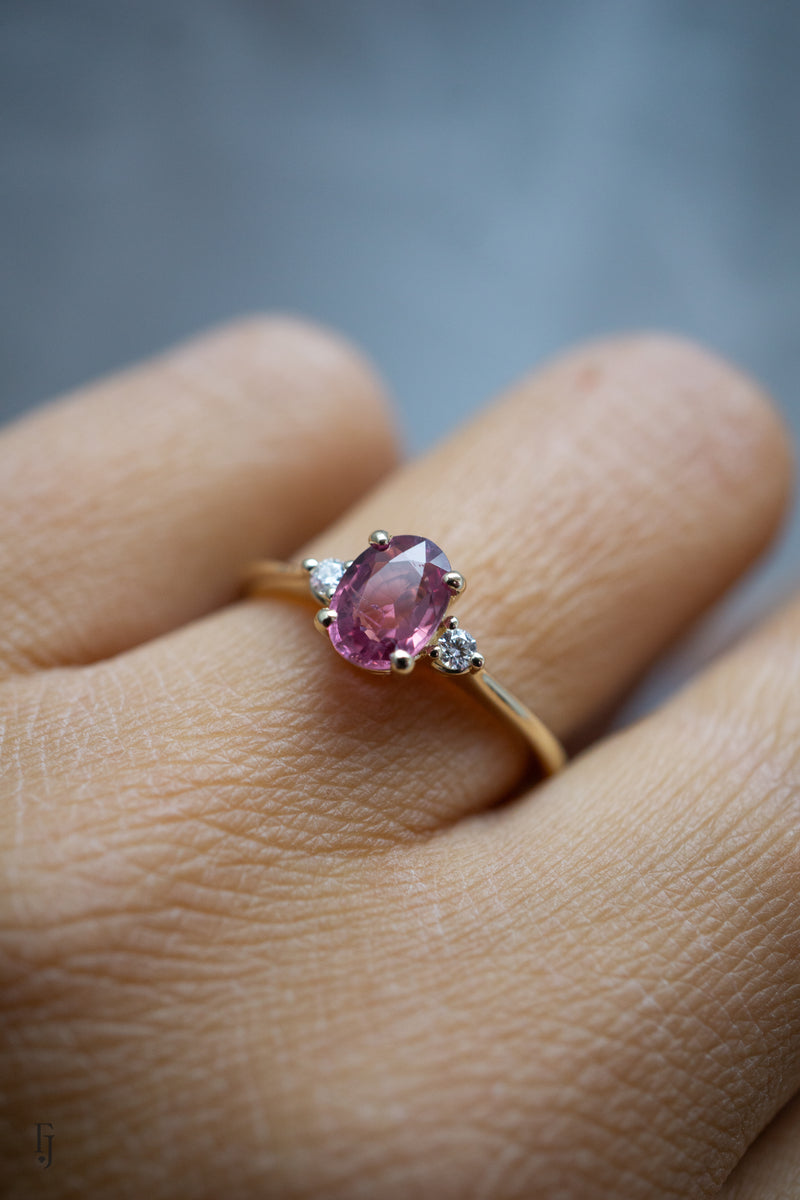 First Dance Ring - 0.95ct Oval Pink Sapphire 3-stone ring *Ready-to-Ship