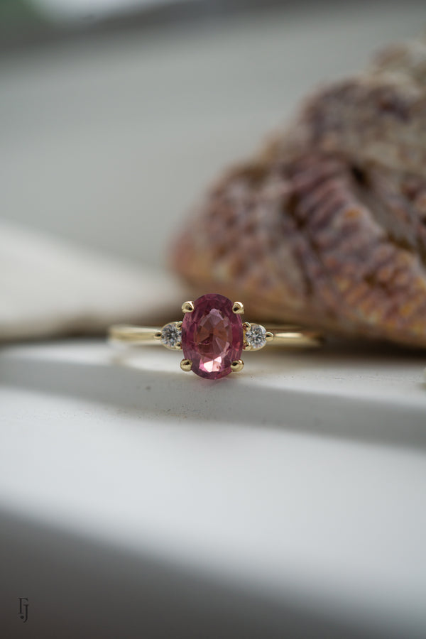 First Dance Ring - 0.95ct Oval Pink Sapphire 3-stone ring *Ready-to-Ship