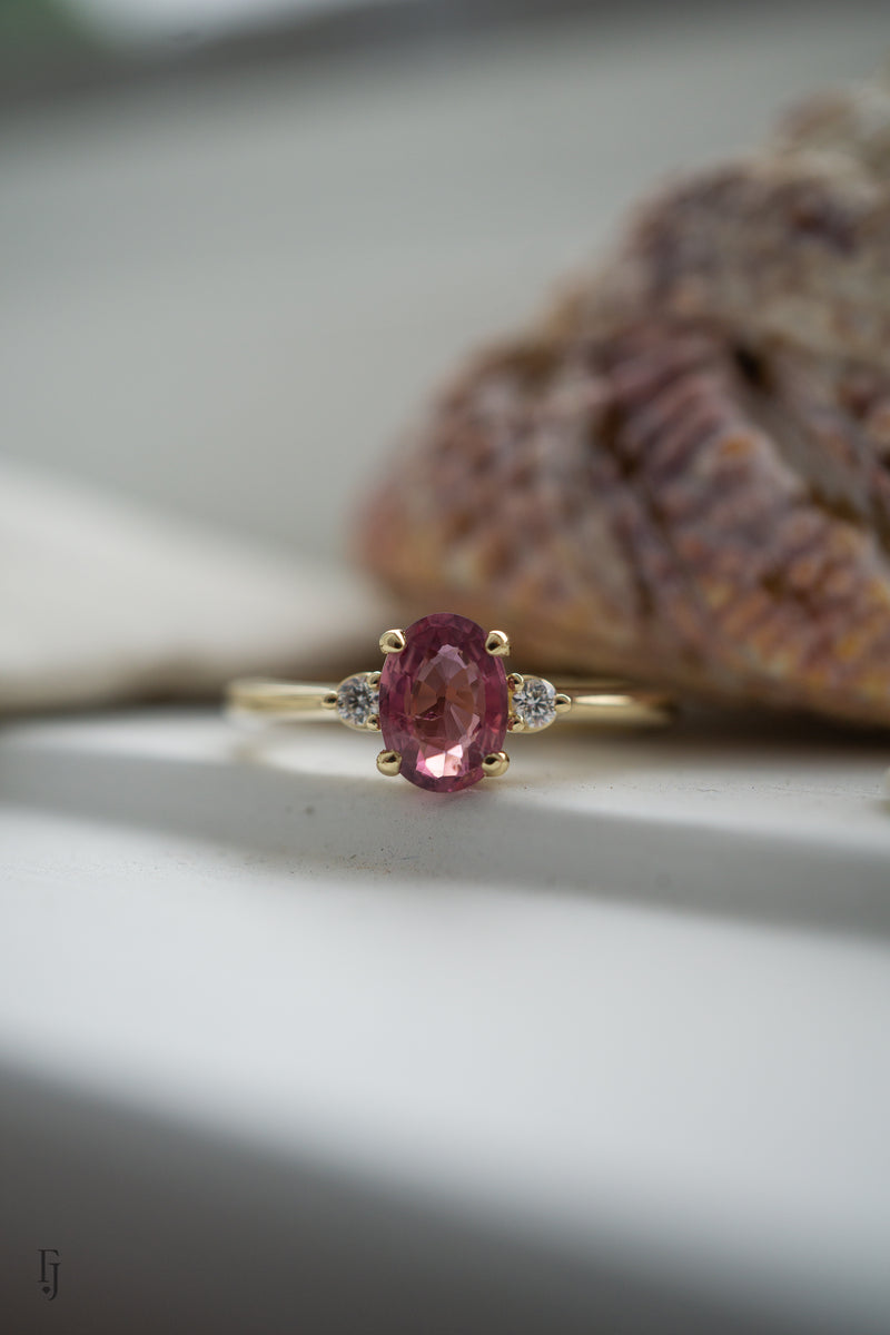 First Dance Ring - 0.95ct Oval Pink Sapphire 3-stone ring *Ready-to-Ship