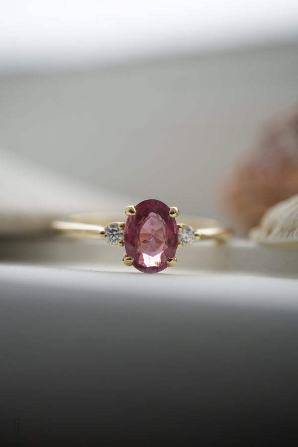 First Dance Ring - 0.95ct Oval Pink Sapphire 3-stone ring *Ready-to-Ship