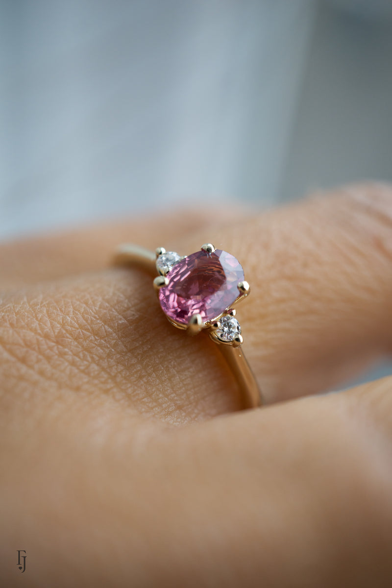 First Dance Ring - 0.95ct Oval Pink Sapphire 3-stone ring *Ready-to-Ship