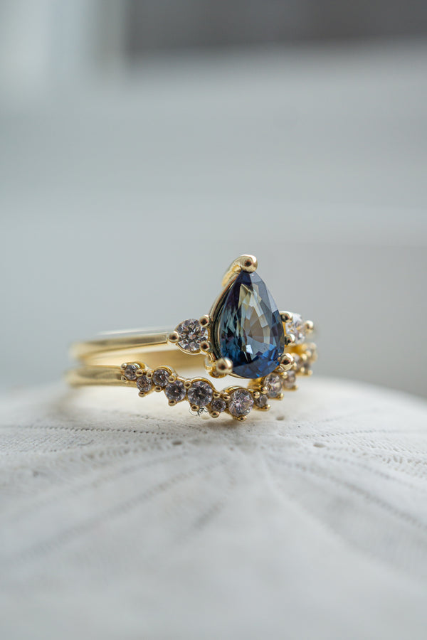 Cherish Ring - 1.18ct Teal-Blue Pear Sapphire 3-stone Ring *Ready-to-Ship