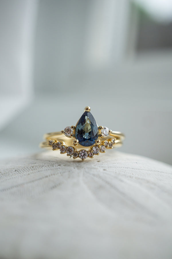 Cherish Ring - 1.18ct Teal-Blue Pear Sapphire 3-stone Ring *Ready-to-Ship