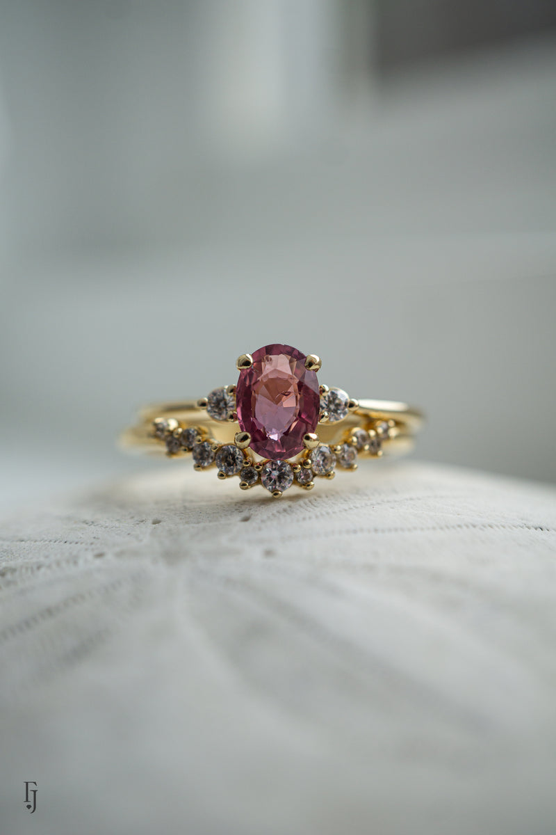 First Dance Ring - 0.95ct Oval Pink Sapphire 3-stone ring *Ready-to-Ship