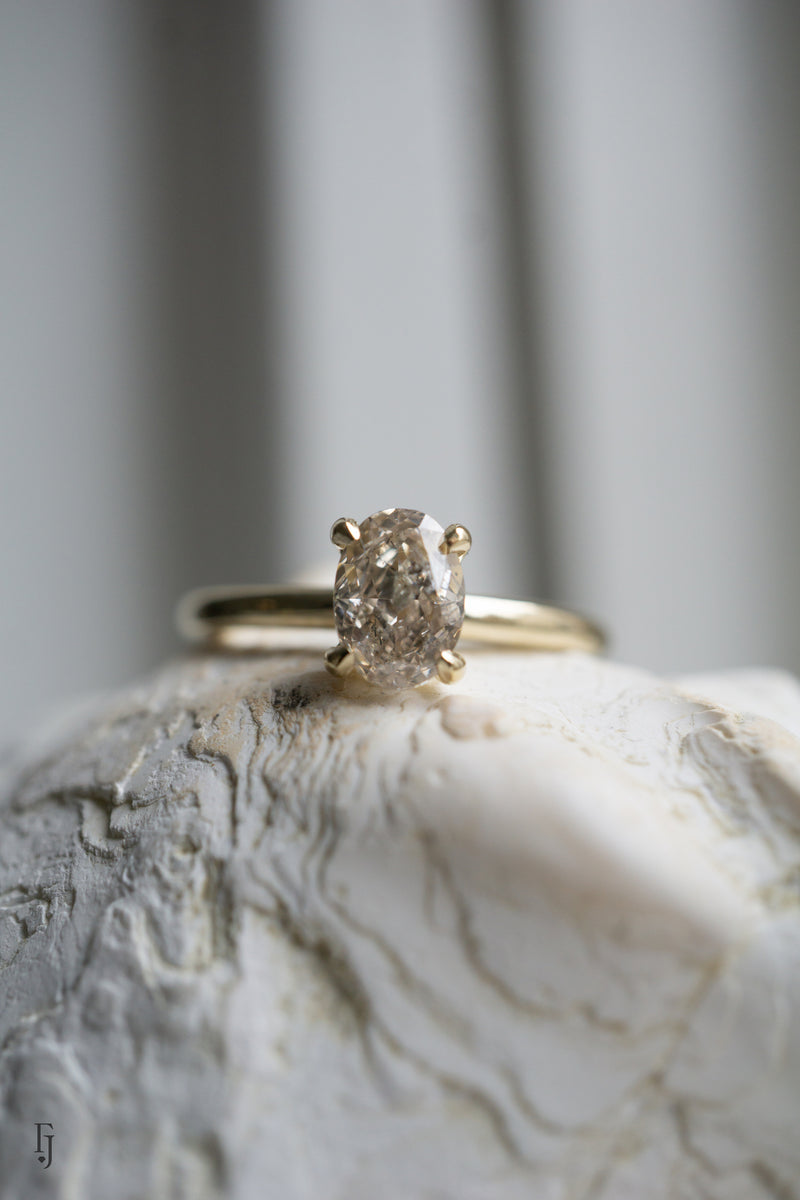 1.01ct Solitaire Oval Light Champagne Natural Diamond Engagement Ring *Ready-to-Ship
