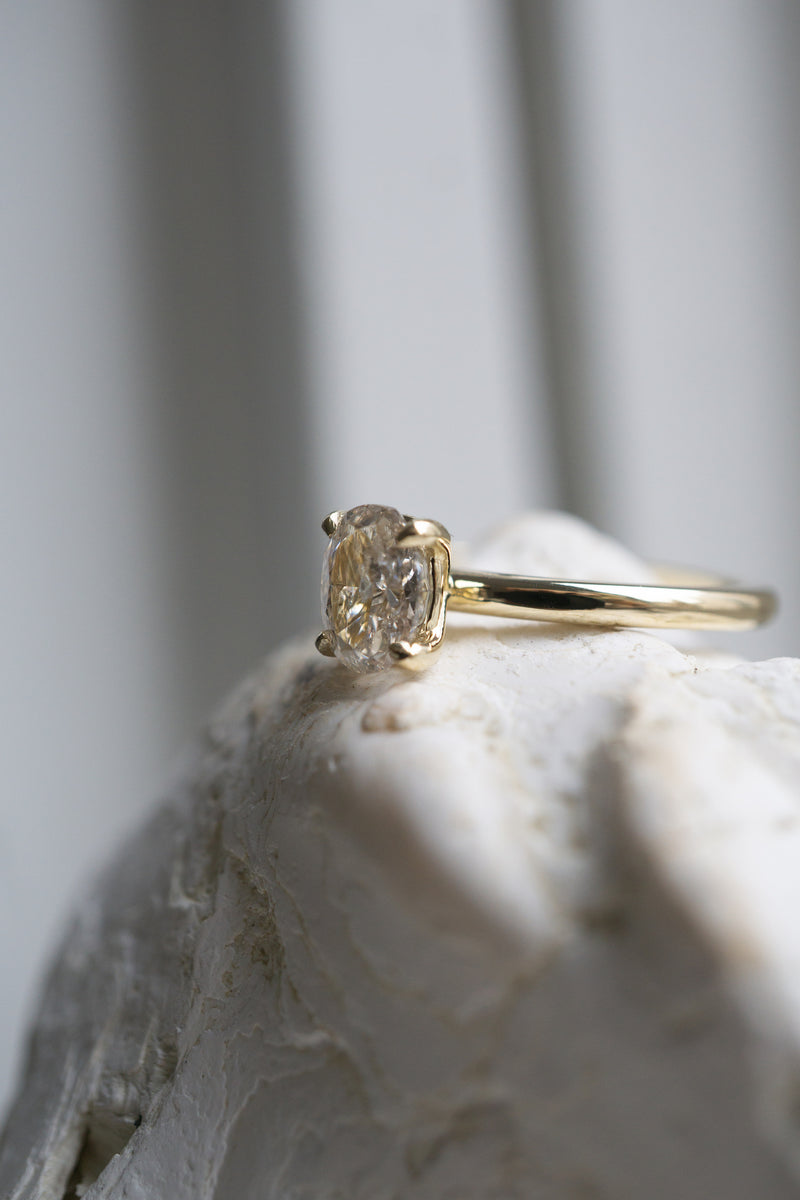 1.01ct Solitaire Oval Light Champagne Natural Diamond Engagement Ring *Ready-to-Ship