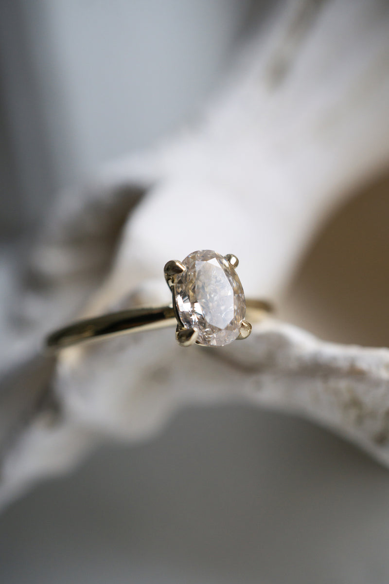 1.01ct Solitaire Oval Light Champagne Natural Diamond Engagement Ring *Ready-to-Ship