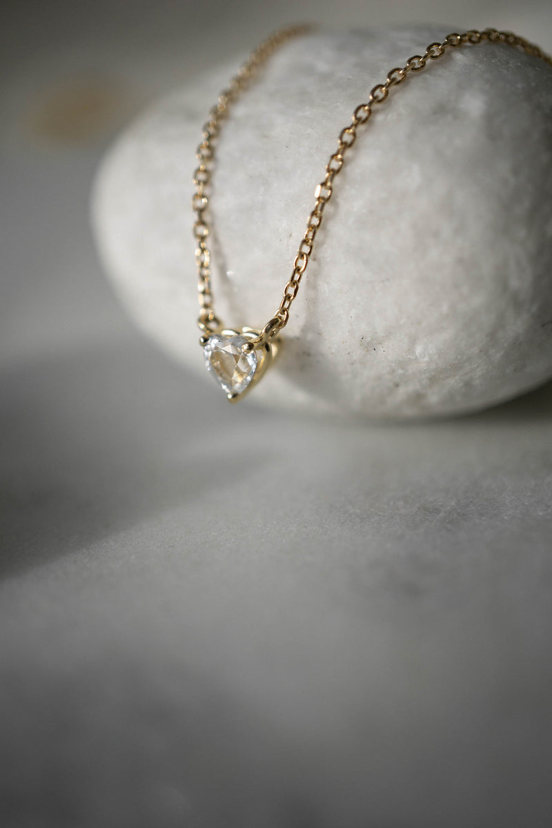 Natural Heart White Sapphire Pendant Necklace *Made-to-Order