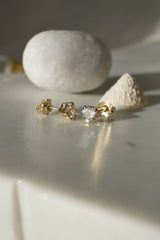 14K Gold White Sapphire Heart Studs *Made-to-Order
