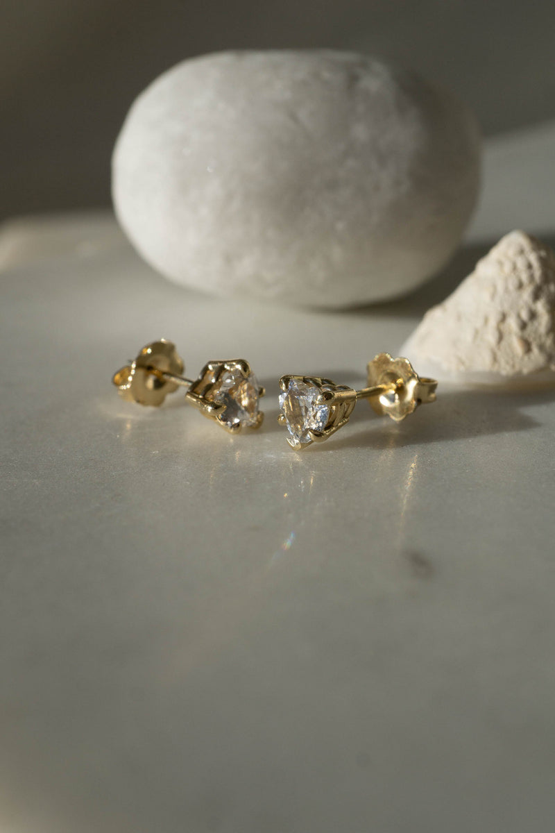 14K Gold White Sapphire Heart Studs *Made-to-Order