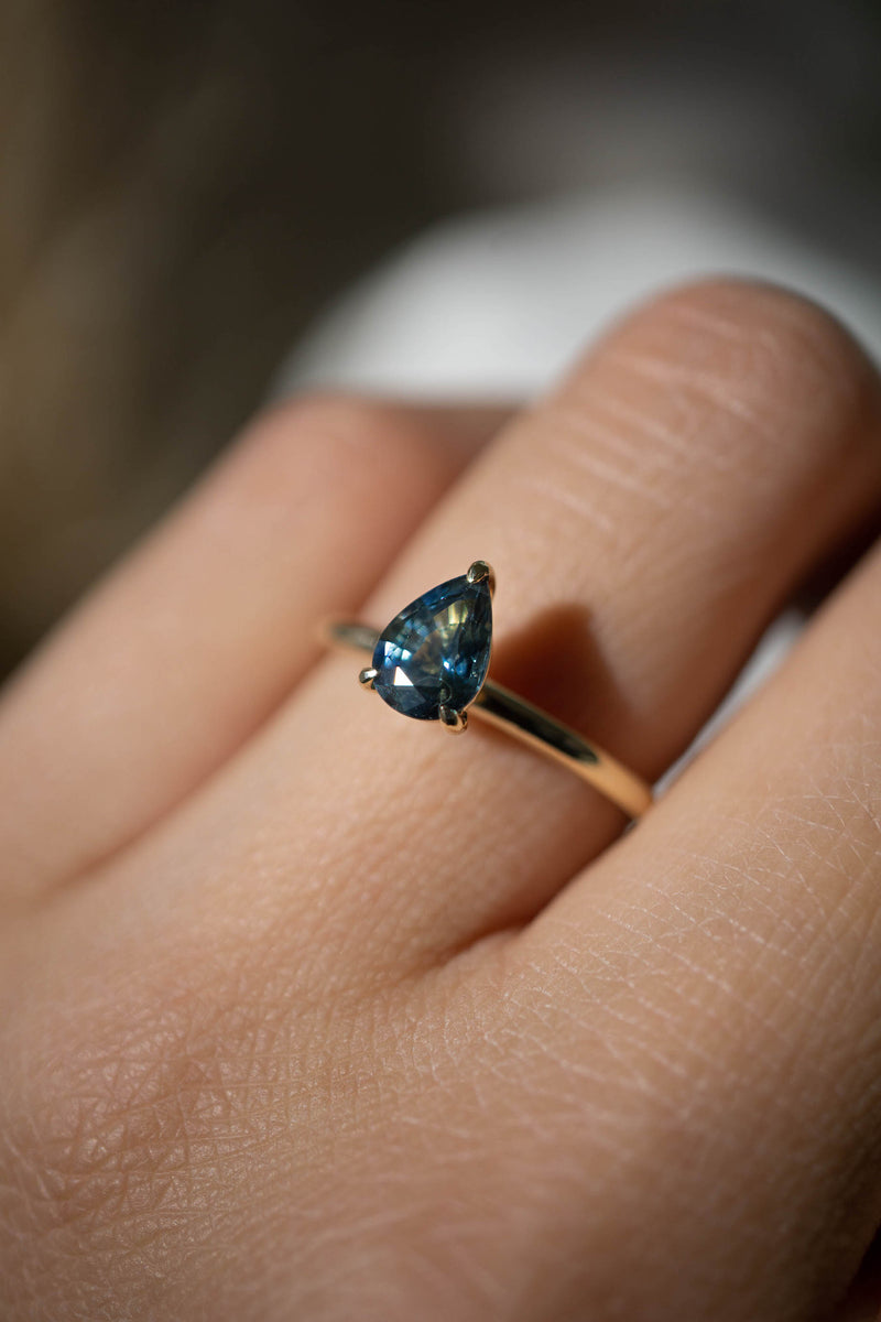 0.9ct Teal Pear Natural Sapphire Solitaire Engagement Ring *SOLD