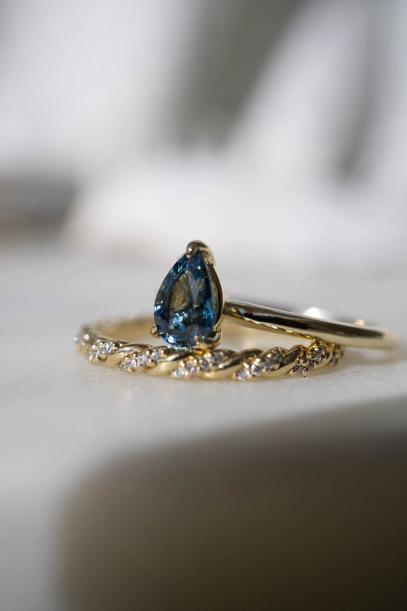 0.9ct Teal Pear Natural Sapphire Solitaire Engagement Ring *SOLD