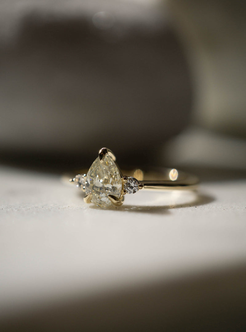 Cherish Ring - 0.74ct Pear Pale Champagne Diamond 3-stone Ring *SOLD