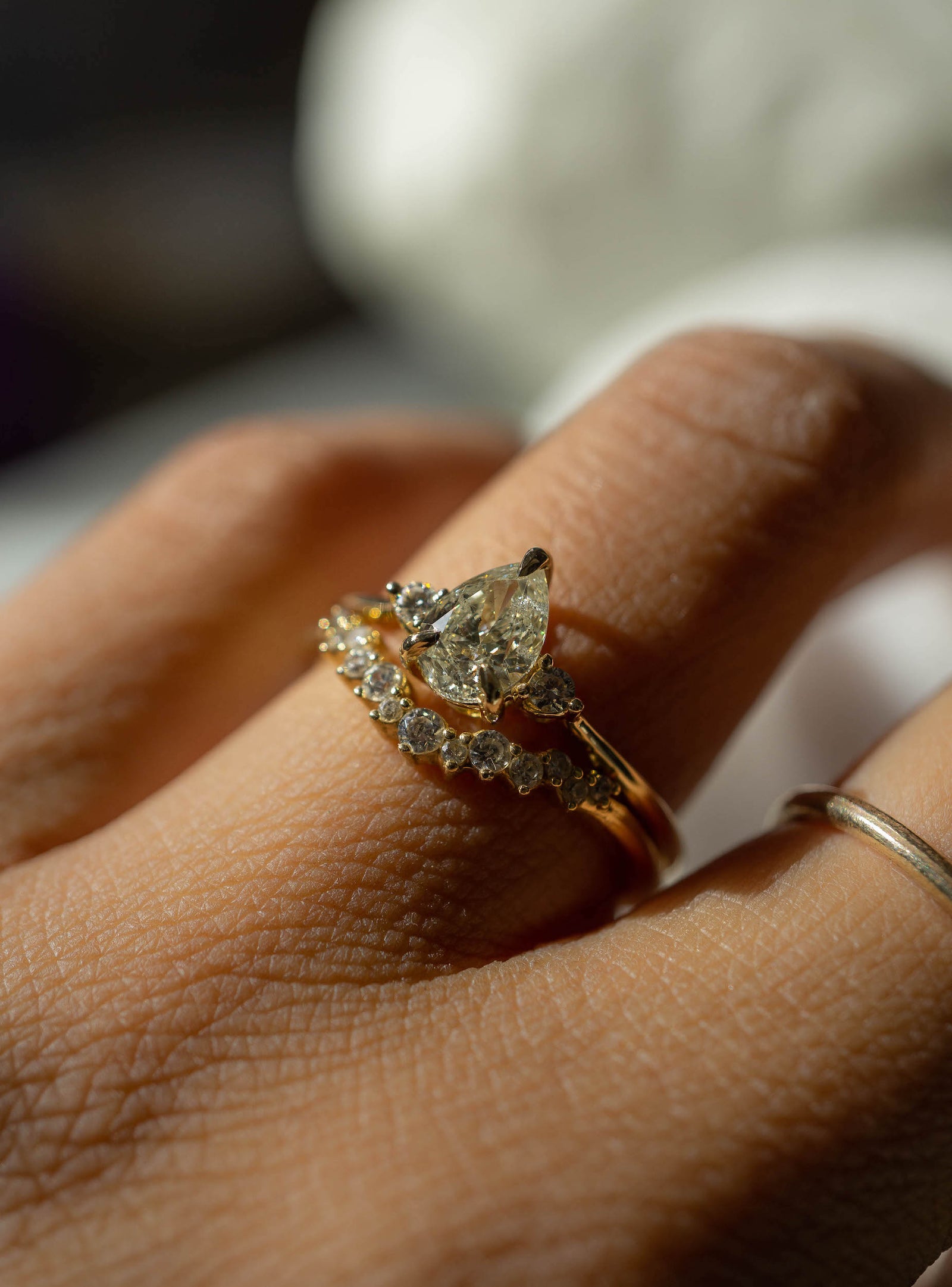 Cherish Ring - 0.74ct Pear Pale Champagne Diamond 3-stone Ring