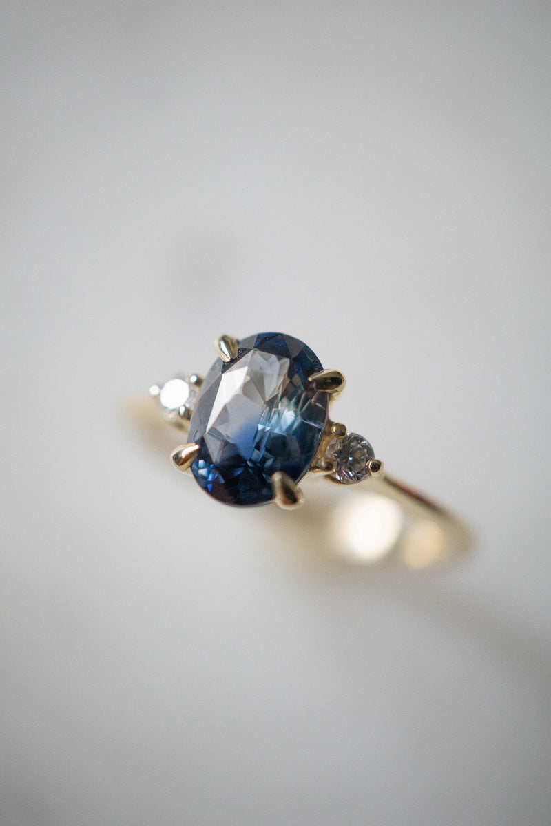 First Dance Ring - 1.34ct Oval Teal Parti-Sapphire 3-stone ring *SOLD