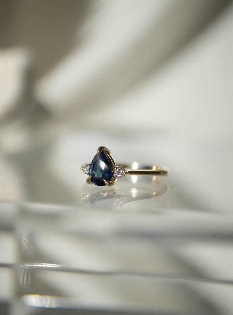 Cherish Ring - 1.15ct Pear Australian Blue Sapphire AAA 3-stone Ring *SOLD