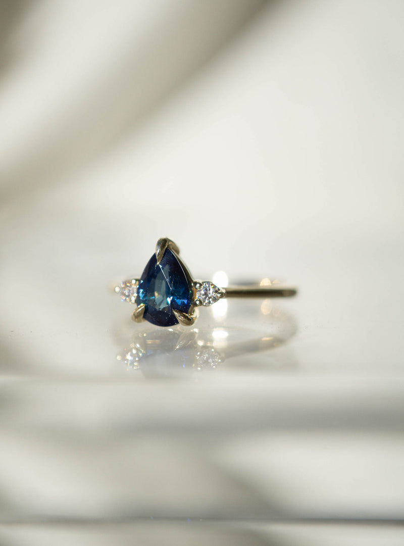 Cherish Ring - 1.15ct Pear Australian Blue Sapphire AAA 3-stone Ring *SOLD