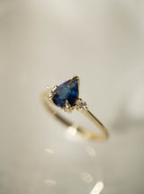 Cherish Ring - 1.15ct Pear Australian Blue Sapphire AAA 3-stone Ring *SOLD